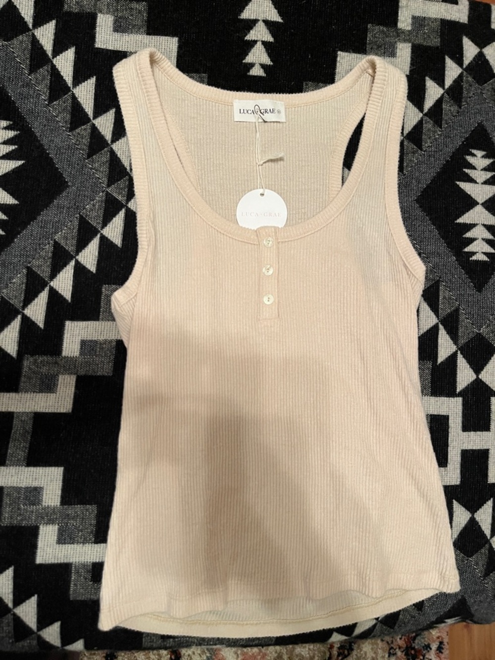 Luca + Grae Cream Ribbed Henley Tank